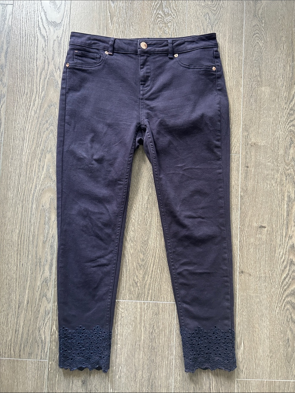 Ted Baker Embroidered Hem Jeans - Dark Indigo